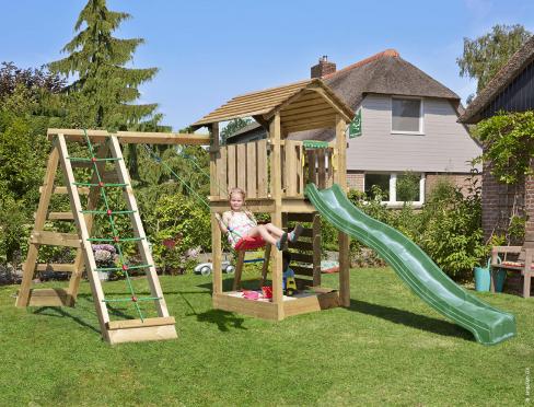 Jungle Cottage | Spielturm aus Holz mit Schaukel & Kletternetz