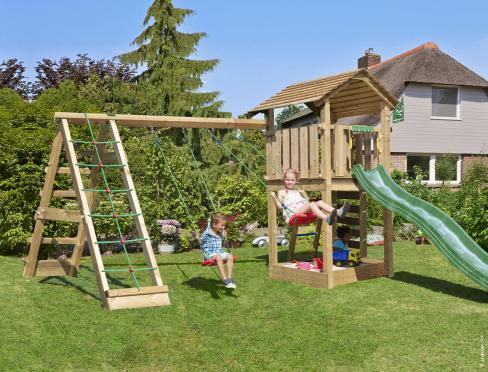 Jungle Cottage | Spielturm aus Holz mit Schaukeln & Kletternetz