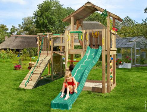 Jungle Chalet | Spielturm aus Holz mit Rutsche & Wackelbrücke