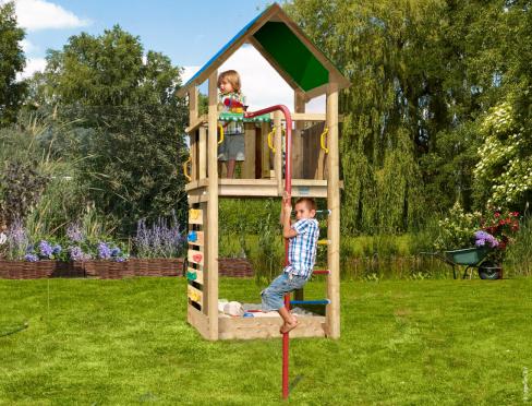 Jungle Lodge | Spielturm aus Holz mit Feuerwehrstange