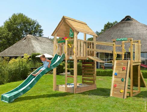 Jungle Cabin | Spielturm aus Holz mit Rutsche & Wackelbrücke