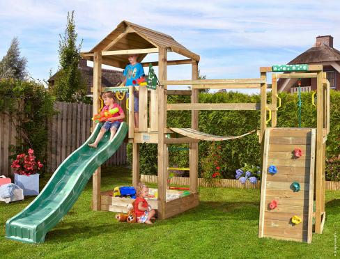 Jungle House | Spielturm aus Holz mit Rutsche & Wackelbrücke
