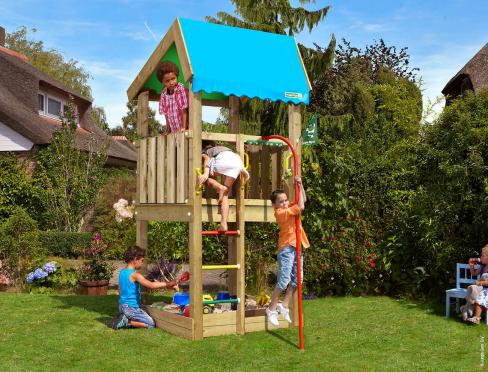 Jungle Home | Spielturm aus Holz mit Feuerwehrstange
