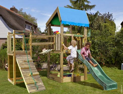 Jungle Home | Spielturm aus Holz mit Rutsche & Wackelbrücke