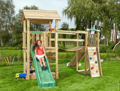 Jungle Casa | Spielturm aus Holz mit Rutsche & Wackelbrücke