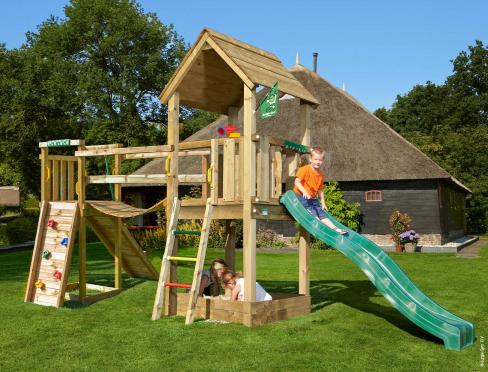 Jungle Club | Spielturm aus Holz mit Rutsche & Wackelbrücke
