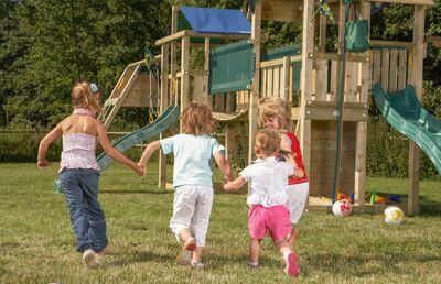 Kids running on grass